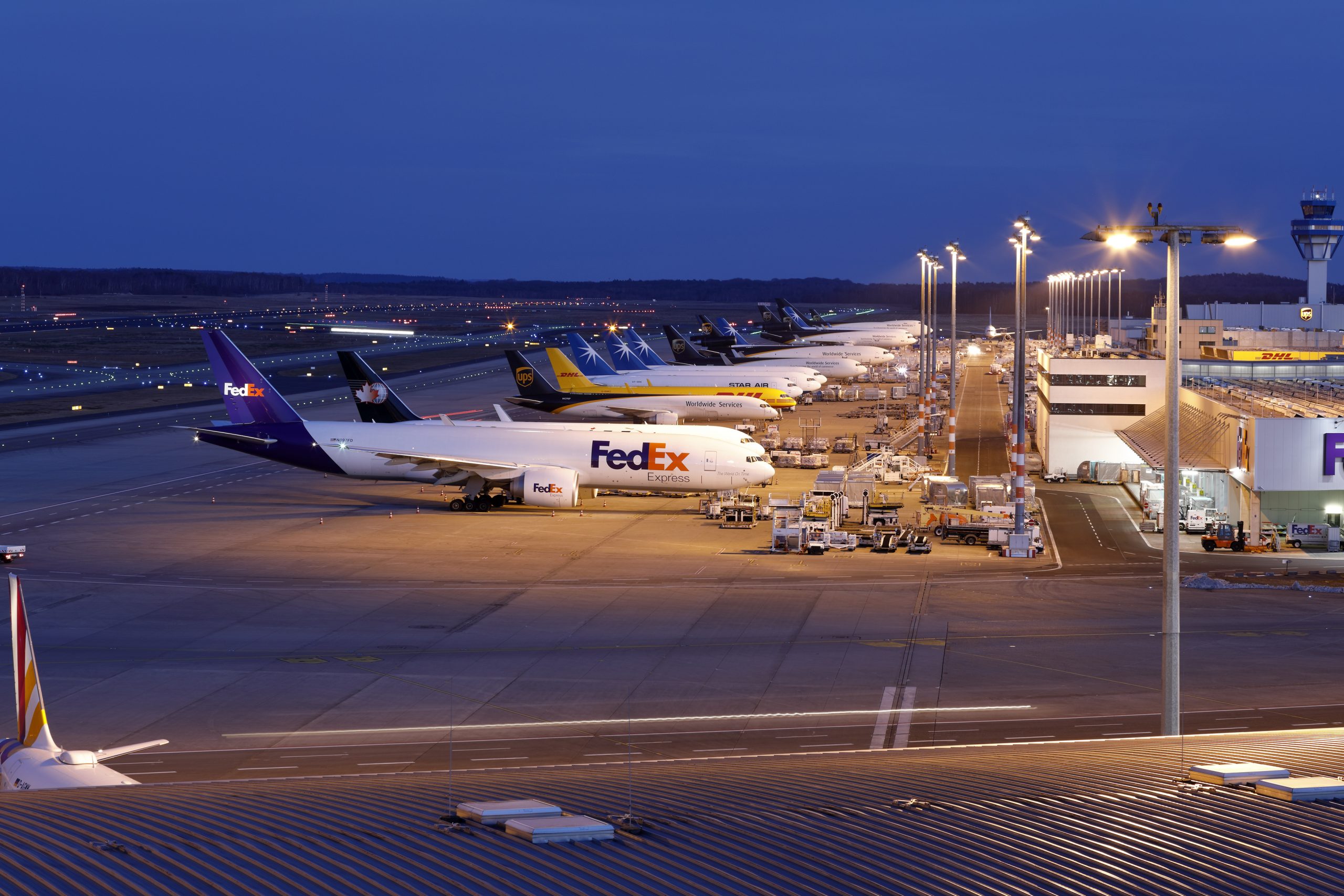 Cologne Bonn International Airport (CGN) Cargo Terminal at night